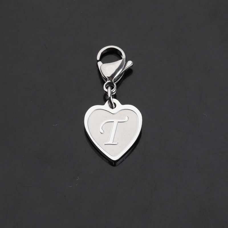 FAADBUK Initial Letter A-Z Alphabet Heart Charms for Jewelry Bracelet Keychain Necklace Initial Stainless steel Clasp Clip on Charm - Image 4
